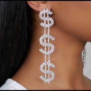 Rhinestone dollar sign drop earrings
